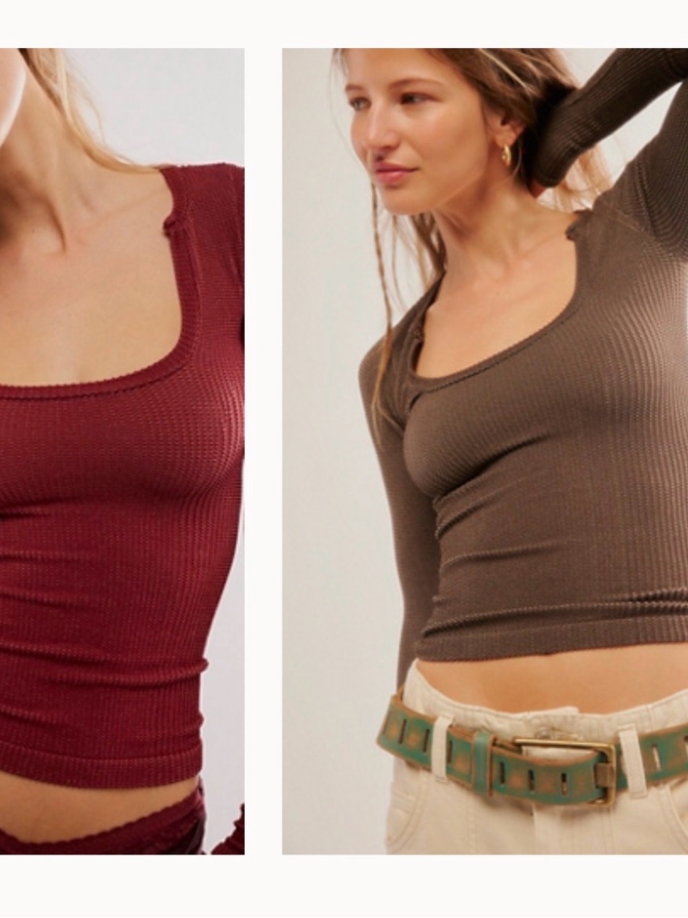 Free people Ribbed Scoop Neck Crop Top — Burgundy and chocolate